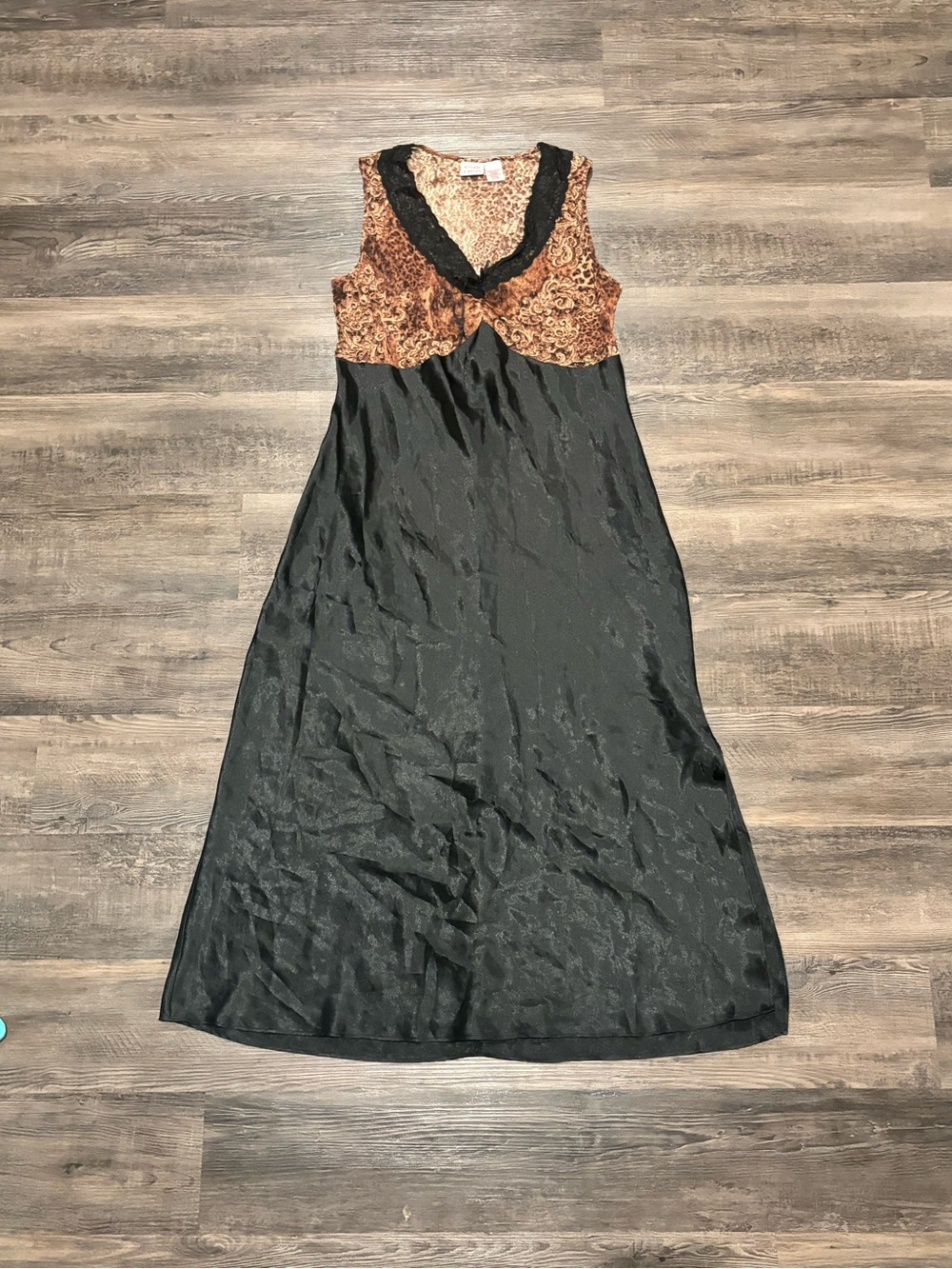 Gilligan & O'Malley Black Maxi Dress with Brown Cheetah Print Bodice